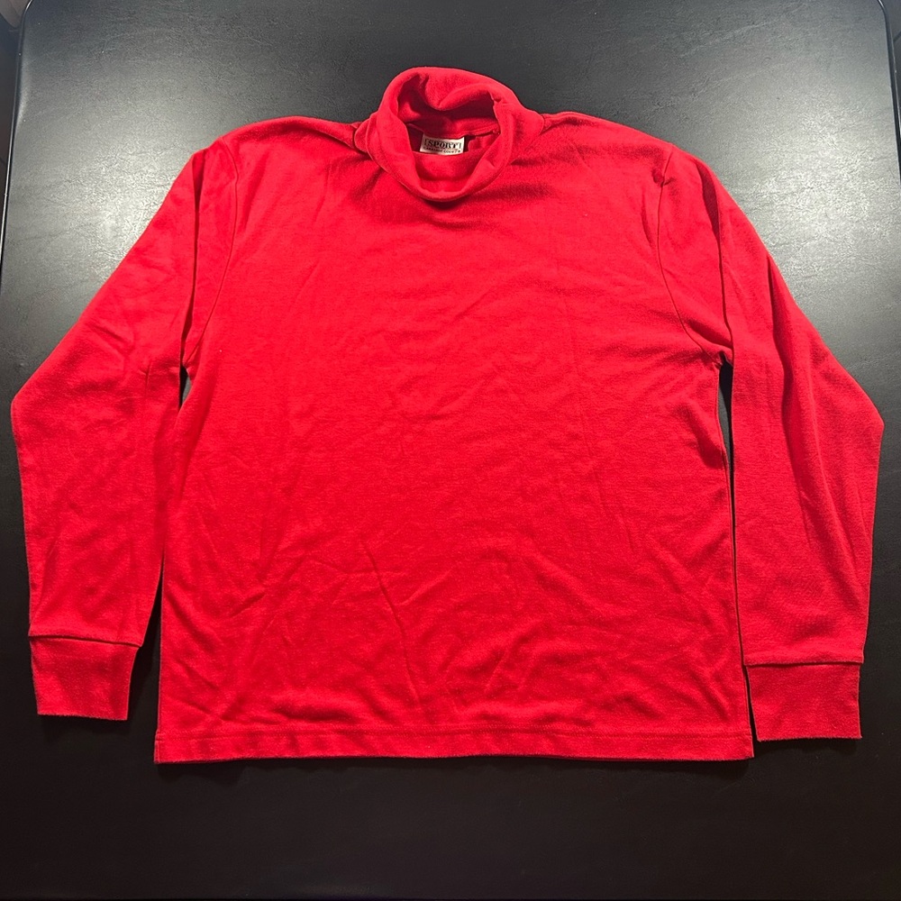 Vintage 80s Sport Carriage Court Turtleneck T Shirt Mens L Cotton Red Sears